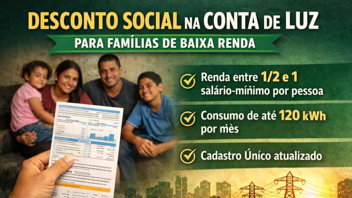 Conta de luz: desconto social para famílias de baixa renda já está em vigor