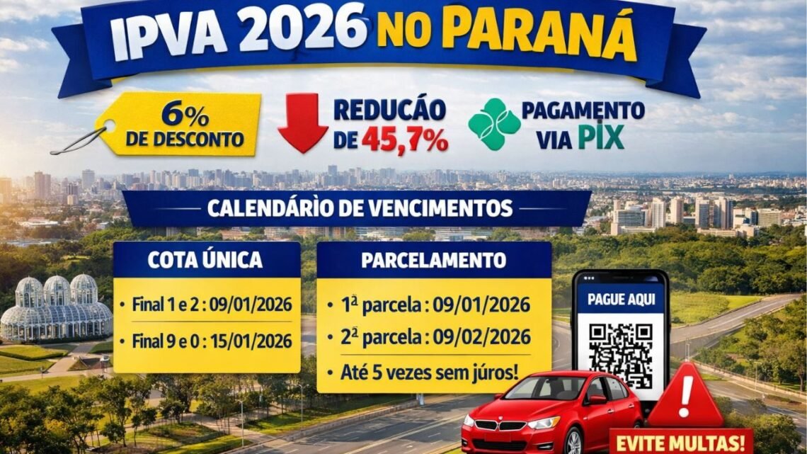 IPVA 2026 no Paraná: veja calendário, desconto de 6%, redução histórica e como pagar