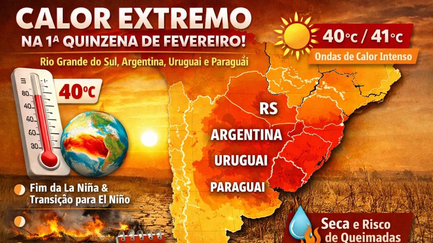 Imagem do artigo Calor Intenso e Extremo Marca Fevereiro no Sul da América do Sul Impactos do Fim da La Niña e Transição para El Niño