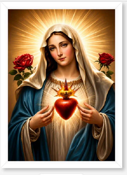 Sagrado Coração De Maria/quadro A4 20x30cm C/vidro Acrílico