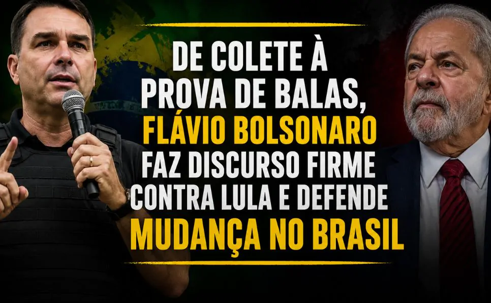 Imagem do artigo Flávio Bolsonaro aparece de colete à prova de balas e faz duro discurso contra Lula em ato político